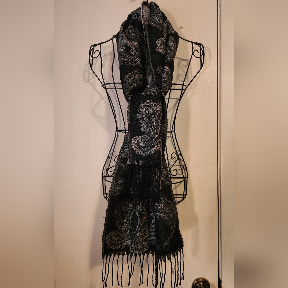 Black and Gray Paisley Scarf